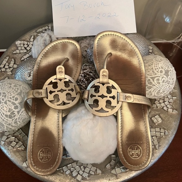 Tory Burch Miller Sandals Champagne Metallic Size 10 - Picture 2 of 5